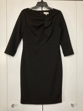 Calvin Klein Size 10 LBD Black Sheath Dress Bow Detail Rare Career Cocktail